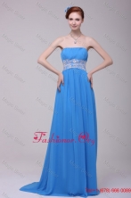Teal Strapless Empire Chiffon Appliques Prom Dress with Brush Train FFPD0167FOR