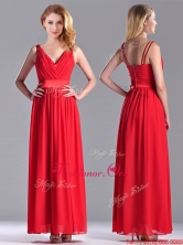 The Super Hot Empire V Neck Red Prom Dress in Ankle Length THPD027FOR