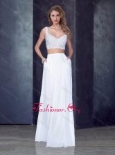 Two Piece Column Straps Applique Prom Dress in White PME1934-3FOR