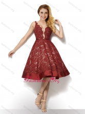 Wonderful Deep V Neckline Backless Laced Prom Dress in Red PME1960-1FOR
