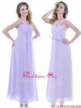 Wonderful Ruched Decorated Bust Ankle Length Prom Dress in Lavender THPD018FOR