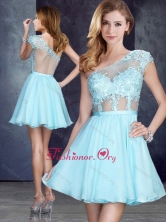 Cheap See Through One Shoulder Applique Dama Dress in Aqua Blue PME1945FOR