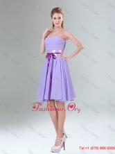 Decent Lavender Ruched Mini Length Dama Dress with Bowknot Sash BMT005AFOR
