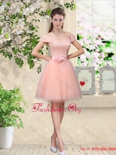 Discount Off the Shoulder Hand Made Flowers Dama Dresses in Baby Pink BMT042DFOR