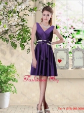 Discount V Neck Zipper Up Dama Dresses in Dark Purple BMT040FOR
