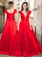 Exquisite Deep V Neckline Cap Sleeves Dama Dress in Red PME1951BFOR