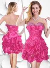 Fashionable Hot Pink Taffeta Dama Dress with Beading and Bubles SWPD003FBFOR