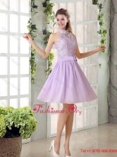 High Neck Lilac A Line Lace Dama Dress Chiffon for 2015 Fall BMT010AFOR