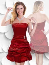 Latest Strapless Taffeta Wine Red Dama Dress with Bubles SWPD013FBFOR