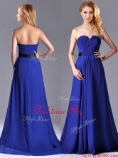 Luxurious Empire Chiffon Royal Blue Dama Dress with Brush Train THPD240FOR