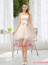 Luxurious Strapless A Line Dama Dress with Belt and Lace BMT021AFOR