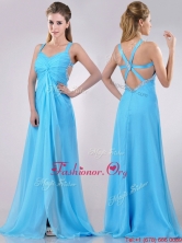 Luxurious Straps Criss Cross Beaded Long Dama Dress in Baby Blue THPD156FOR