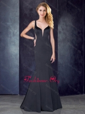 Mermaid Straps Satin Black Dama Dress with See Through Back PME1928-1FOR