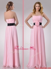 Modern Empire Chiffon Pink Long Dama Dress with Hand Crafted Flower THPD325FOR
