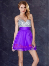 New Arrivals Chiffon Backless Short Dama Dress in Purple PME1948EFOR