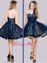 New Style A Line Laced Short Dama Dress in Navy Blue PME1999FOR