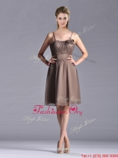 New Style Chiffon Brown Short Dama Dress with Spaghetti Straps THPD115FOR