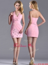 New Style Column Halter Top Dama Dress with Beading and Ruching THPD226FOR