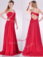 New Style Decorated One Shoulder Red Dama Dress with Brush Train THPD146FOR