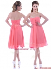 New Style Empire Chiffon Ruched Watermelon Dama Dress in Knee Length THPD057FOR