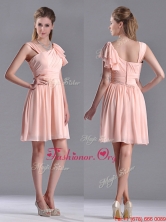 New Style Empire Ruched Peach Dama Dress with Asymmetrical Neckline THPD090FOR