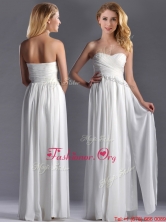 New Style Empire Sweetheart Ruched White Long Dama Dress in Chiffon THPD086FOR