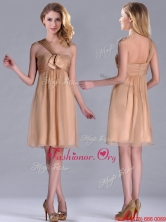 New Style One Shoulder Chiffon Short Dama Dress in Champagne THPD056FOR