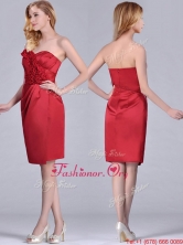 New Style Red Column Satin Knee Length Dama Dress with Ruffles THPD180FOR