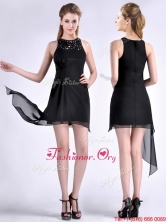 New Style Scoop Asymmetrical Black Chiffon Dama Dress with Beading  THPD020FOR