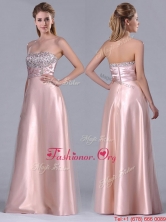 New Style Strapless Peach Long Dama Dress with Beaded Bodice THPD148FOR