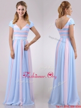 New Style V Neckline Chiffon Dama Dress in Baby Pink and Light Blue THPD185FOR
