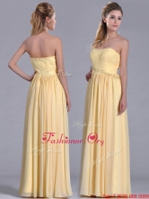 New Style Yellow Empire Long Dama Dress with Beaded Bodice  THPD117FOR