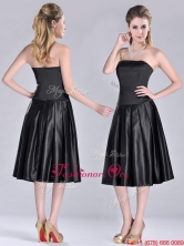 New Style Zipper Up Strapless Black Dama Dress in Tea Length THPD101FOR