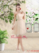 Perfect Short Strapless Champagne Dama Dresses with Belt BMT043DFOR