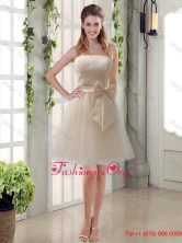 Popular Champagne Strapless Princess Bowknot Dama Dresses for 2015 Fall BMT003AFOR