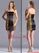 Popular Column Black and Gold Dama Dress in Sequins and Satin THPD317FOR