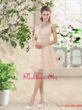 Pretty One Shoulder Champagne Dama Dresses with Appliques and Belt BMT043AFOR