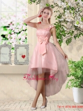 Romantic One Shoulder Laced and Bowknot Dama Dresses in Pink BMT037DFOR