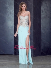 Romantic Sweetheart Light Blue Dama Dress with High Slit and Appliques PME1890-1FO