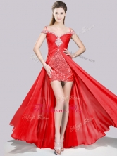 Short Inside Long Outside Red Dama Dress with Beading and Sequins PME2025FOR