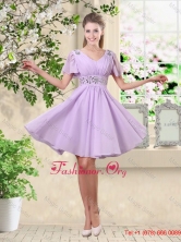 Simple A Line V Neck Beaded Dama Dresses in Lavender BMT048AFOR