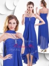 Simple Spaghetti Straps High Low Blue Dama Dress with Beading SWPD010FB-1FOR