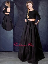 Two Piece Bateau Beaded Black Dama Dress with Three Fourths Length Sleeves PME1994FOR