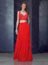 Two Piece Column Straps Red Dama Dress with Appliques PME1934-1FOR