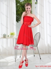 Wonderful Ruching Strapless Bowknot Dama Dress in Red BMT001DFOR