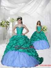 2015 Fashionable Appliques Brush Train Princesita Dress in Turquoise ZY775-LG-1FOR