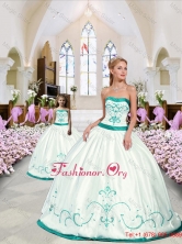 2015 Fashionable Embroidery Macthing Sister Dresses  in White and Turquoise QDZY376-LG-10FOR