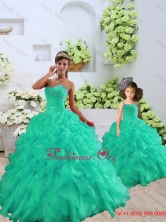 2015 Fashionable Organza Turquoise Macthing Sister Dresses with Beading and Ruffles QDZY034-2-LG-1FOR