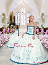 2015 Modest Embroidery White and Blue Macthing Sister Dresses  QDZY376-LG-2FOR