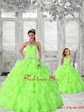2015 Modest Spring Green Macthing Sister Dresses with Beading and Ruching PDZY724-LG-11FOR